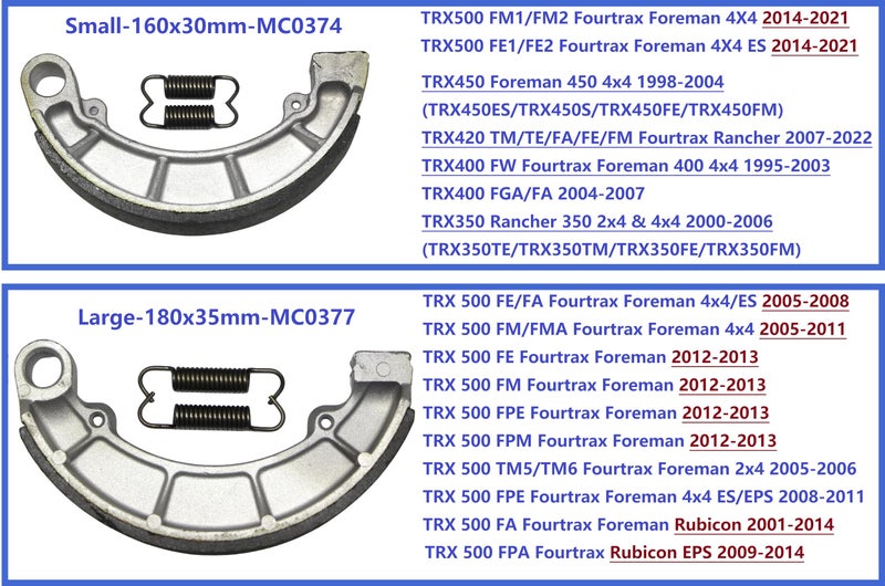 Master Chen Rear Brake Shoes Pads for Honda TRX 350 400 420 450 500 Fourtrax Foreman Rancher MC0374 - Image 2